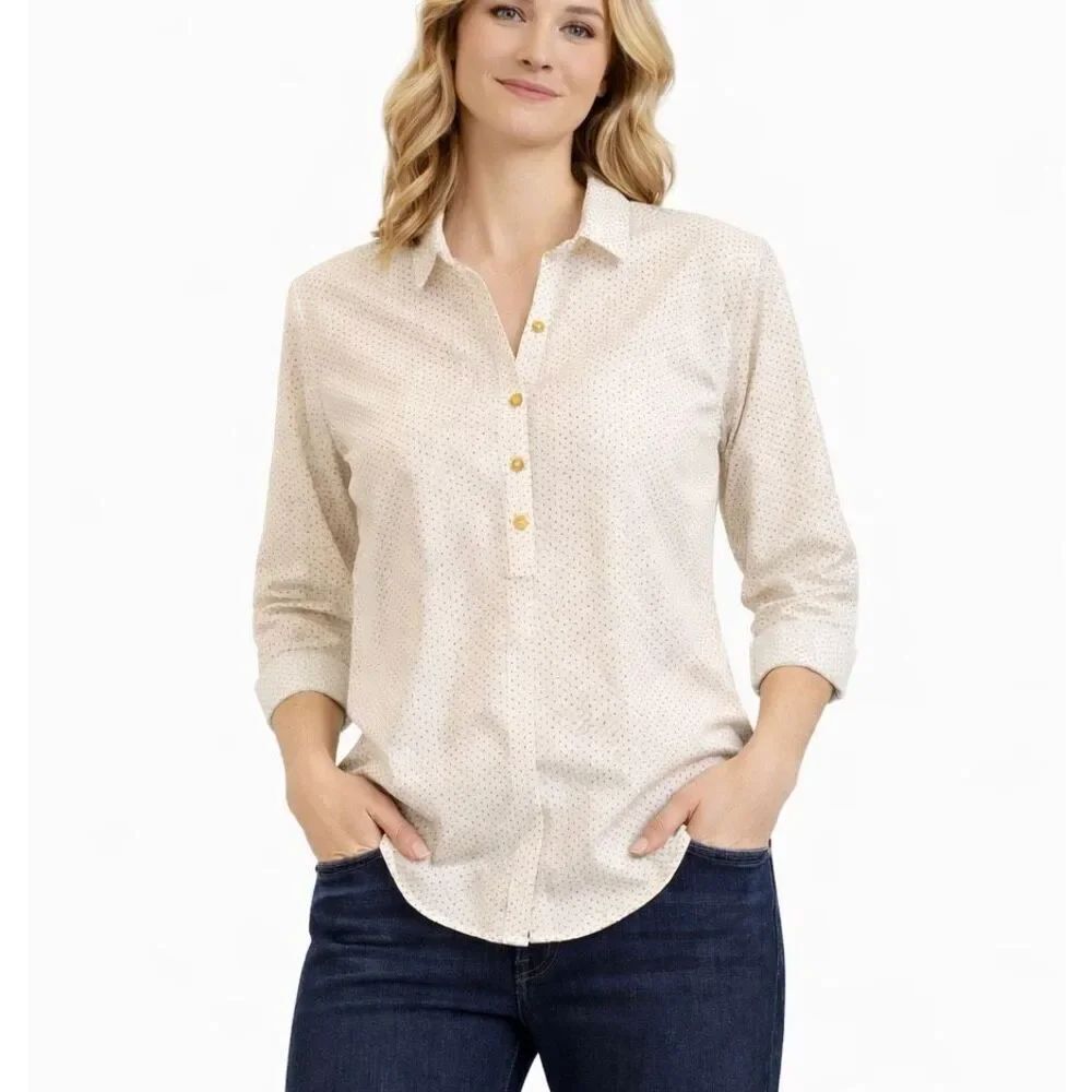 Lands’ End polka dot cotton popover blouse 16